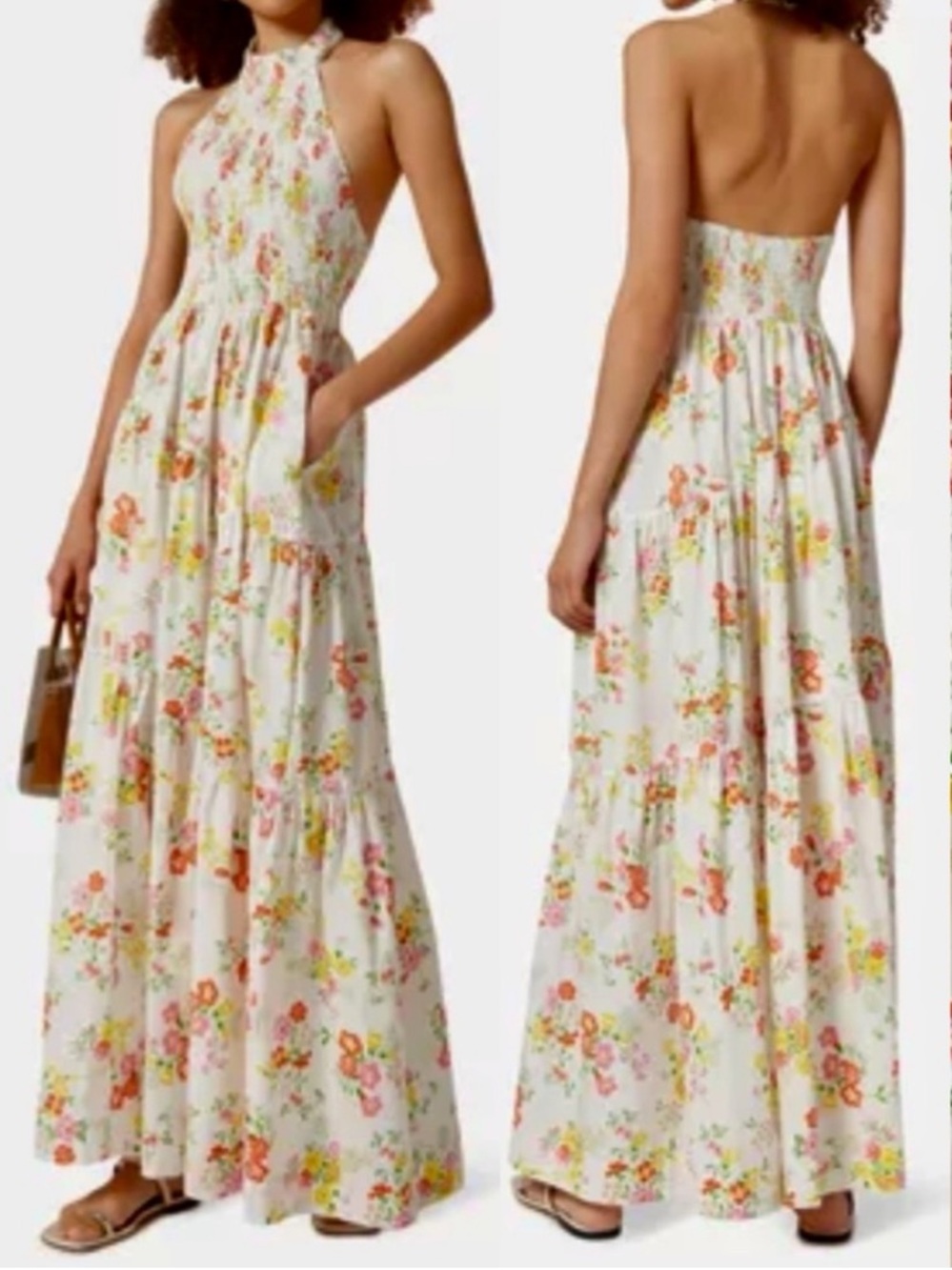 S/W/F Floral Print Halter Neck Maxi Dress in Garden Party Nordstrom Size Small S